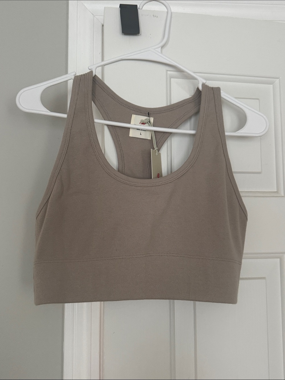 New Balance Ribbed Racerback Sports Bra - Taupe